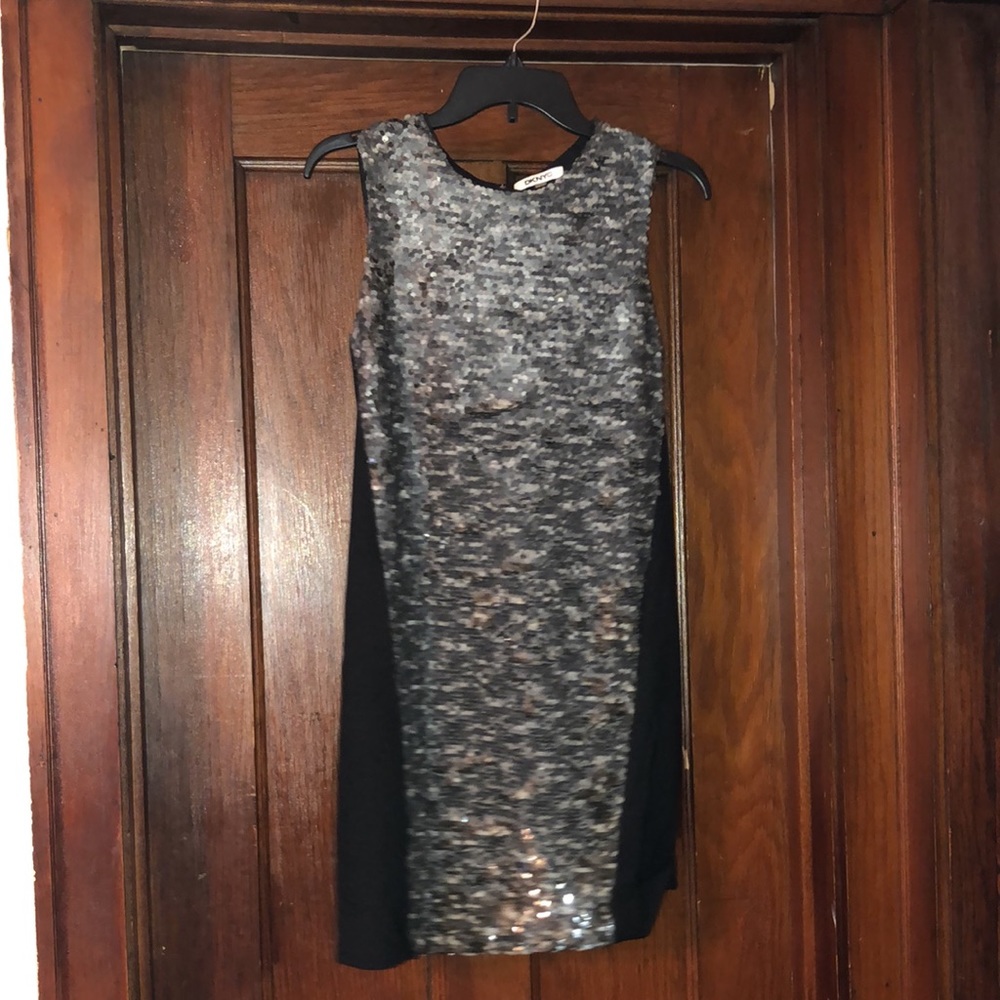DKNYC sleeveless black dress with silver/grey sequins - Size 2